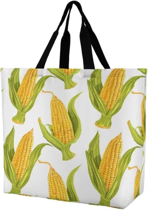 Women's Large-capacity Shoulder Shopping Bag Reusable Foldable Shopping Bags Corn on The Cob Image Beach Bag