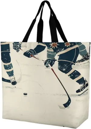 Women's Large-capacity Shoulder Shopping Bag Reusable Foldable Shopping Bags Ice Hockey Pattern Beach Bag