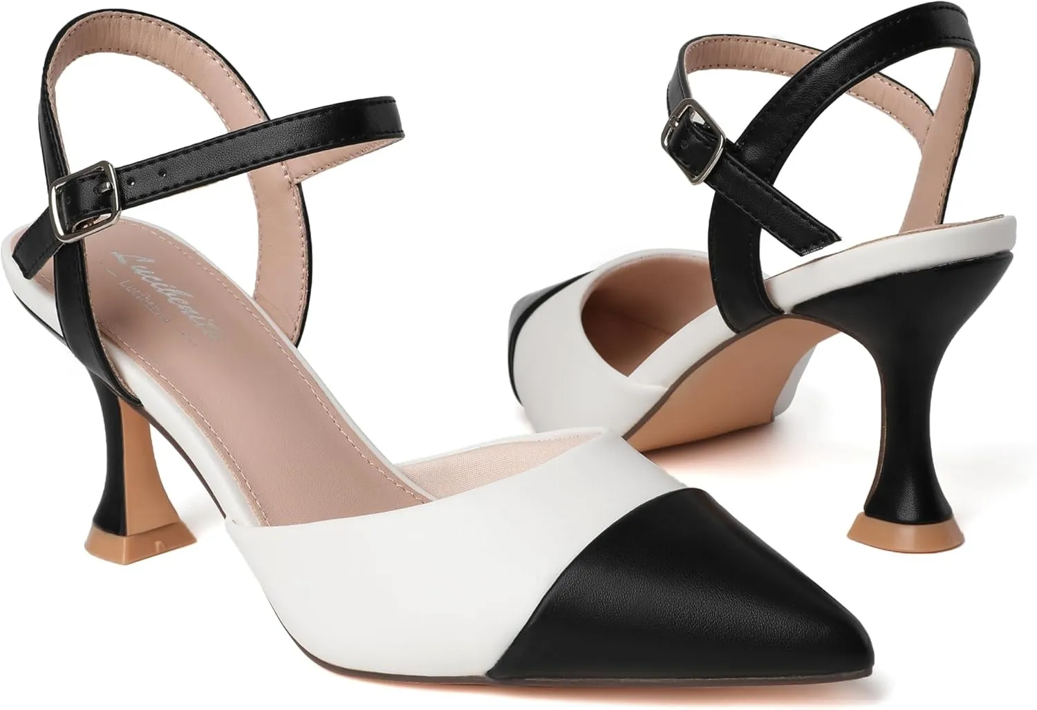 Womens Low Heels Closed Toe Dress Shoes Kitten Heel Pointed Toe Sexy Classic Comfortable Heeled Pumps Adjustable Ankle Strap