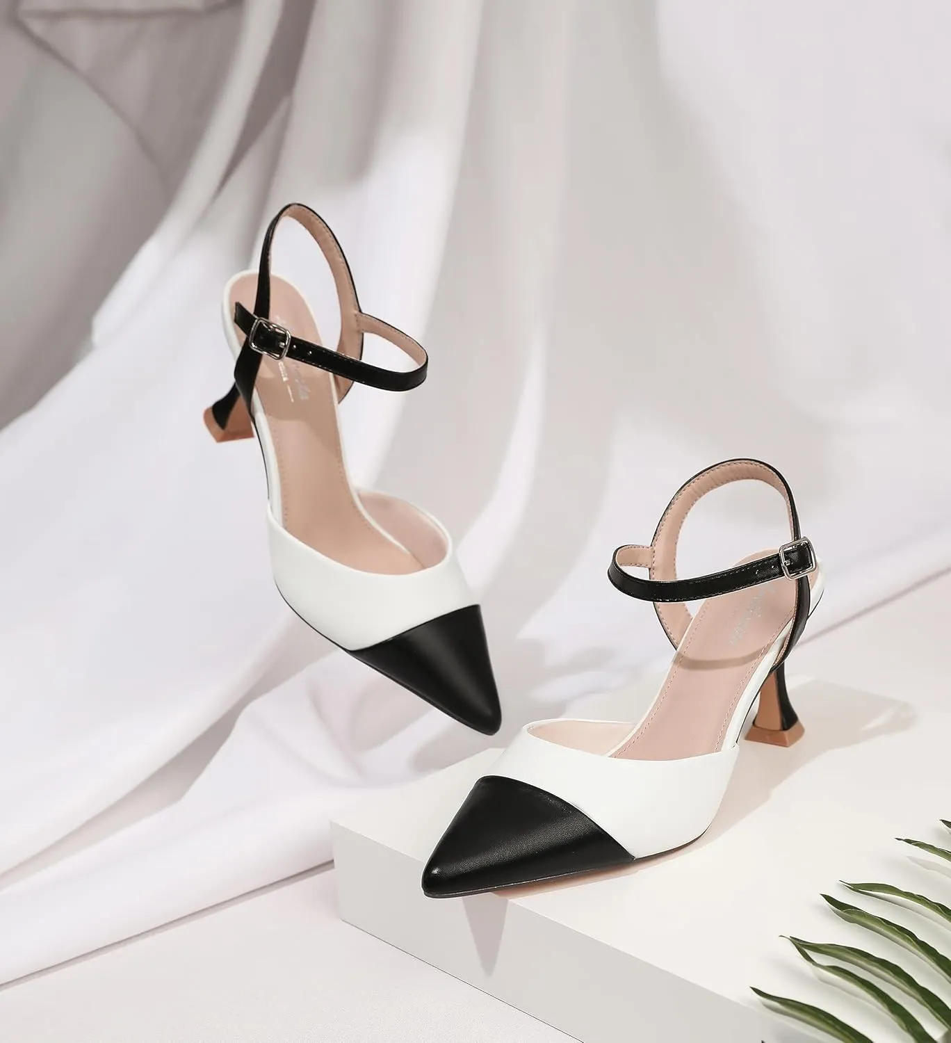 Womens Low Heels Closed Toe Dress Shoes Kitten Heel Pointed Toe Sexy Classic Comfortable Heeled Pumps Adjustable Ankle Strap