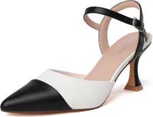 Womens Low Heels Closed Toe Dress Shoes Kitten Heel Pointed Toe Sexy Classic Comfortable Heeled Pumps Adjustable Ankle Strap