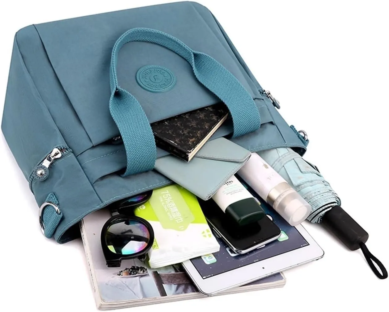 Women's Multi Pocket Zipper Canvas Handbag Nylon One Shoulder Crossbody Bag Waterproof And Anti Theft Strap Bag