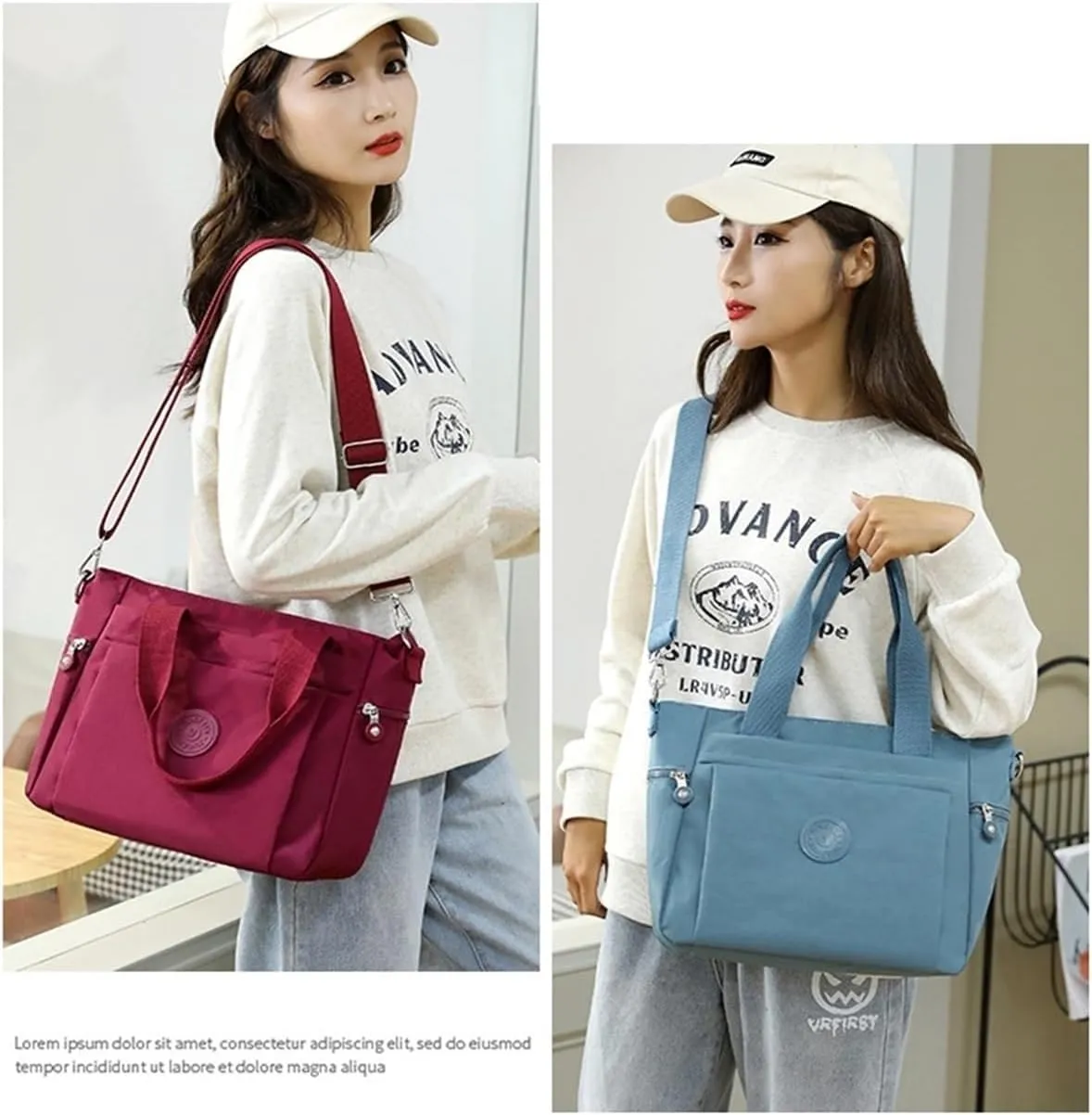 Women's Multi Pocket Zipper Canvas Handbag Nylon One Shoulder Crossbody Bag Waterproof And Anti Theft Strap Bag