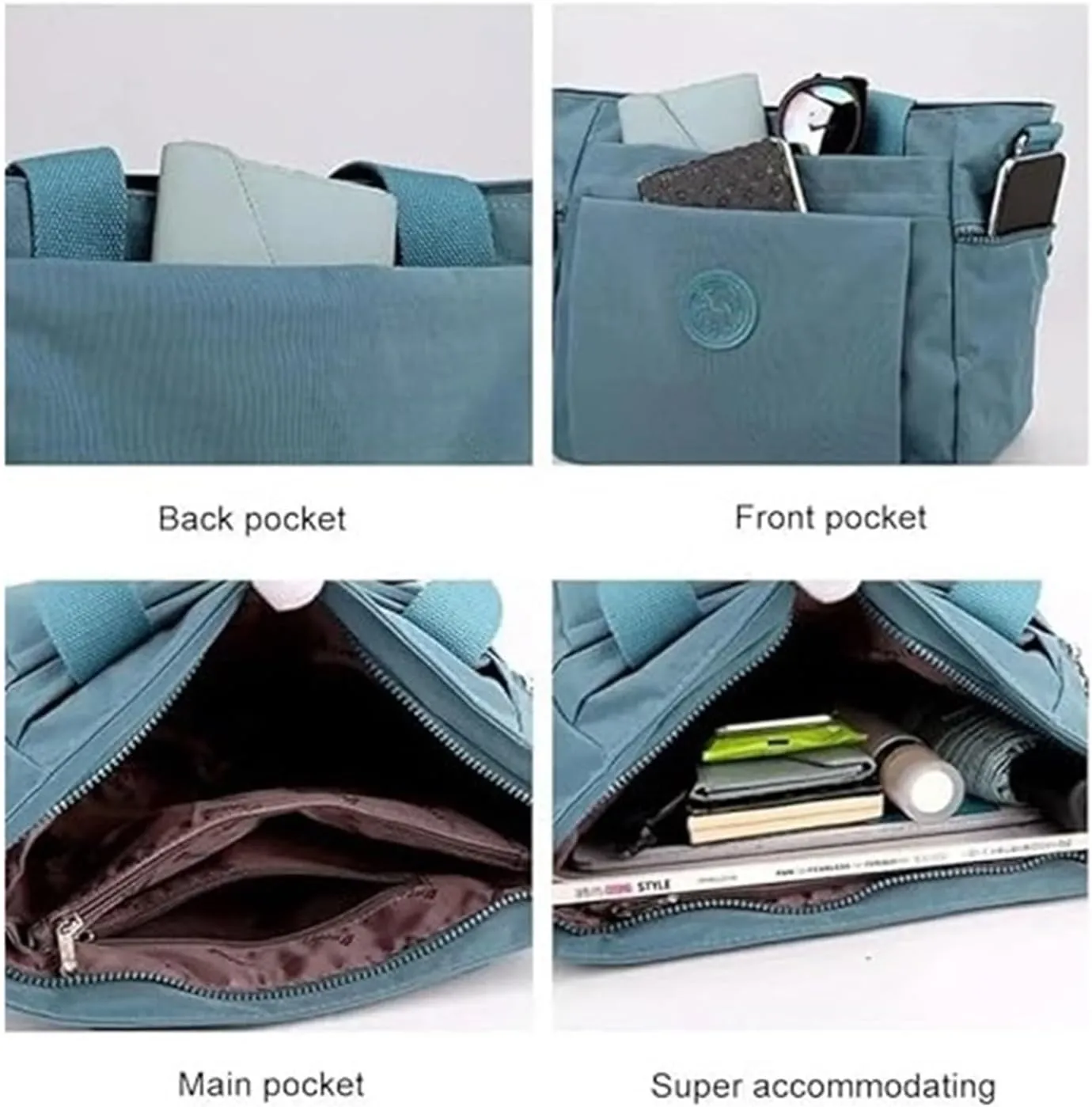 Women's Multi Pocket Zipper Canvas Handbag Nylon One Shoulder Crossbody Bag Waterproof And Anti Theft Strap Bag