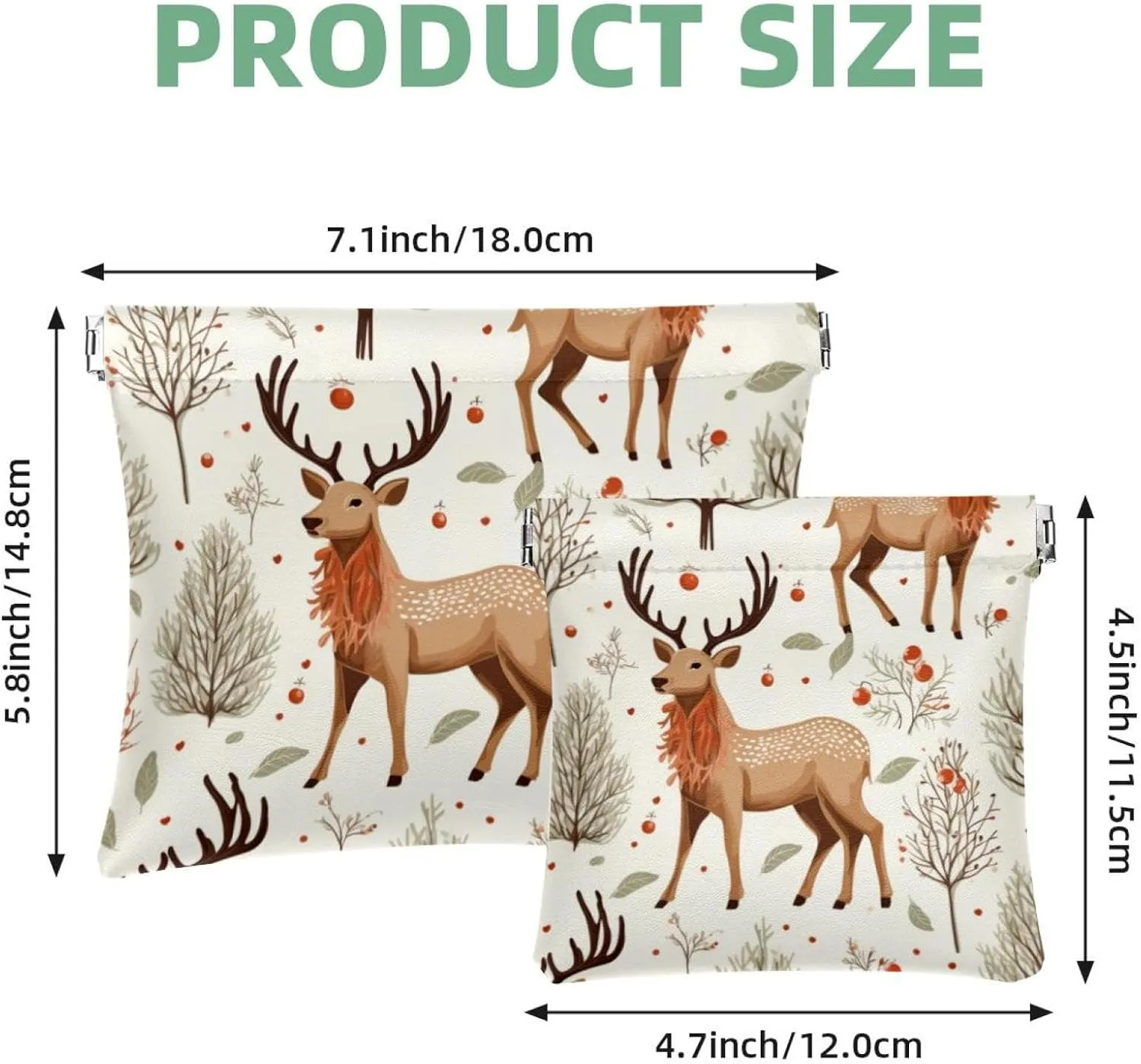 Women’s Pocket Cosmetic Bags, Waterproof Leather Makeup Bag No Zipper Self-Closing Makeup Pouch for Girls, Mini Bag for Purse - Cute Christmas Elk-1846