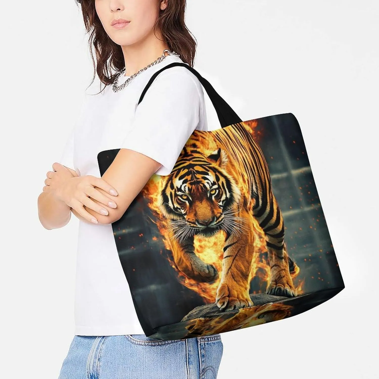 Women's Reusable Tote Bag, Portable Shoulder Handbags Large Capacity Casual Shopping Bags