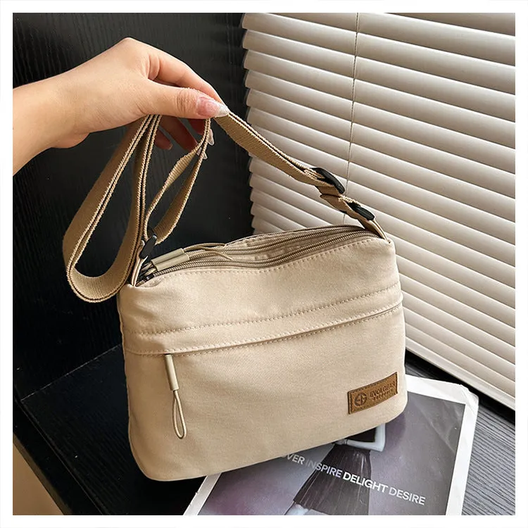 Women's Simple Solid Color Nylon Cloth Waterproof Shoulder Bags