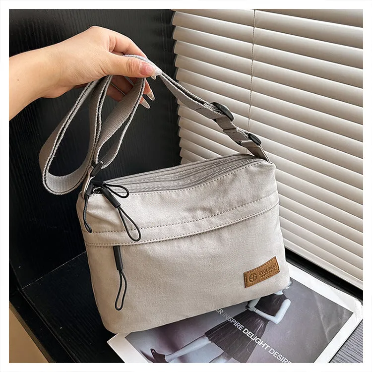 Women's Simple Solid Color Nylon Cloth Waterproof Shoulder Bags