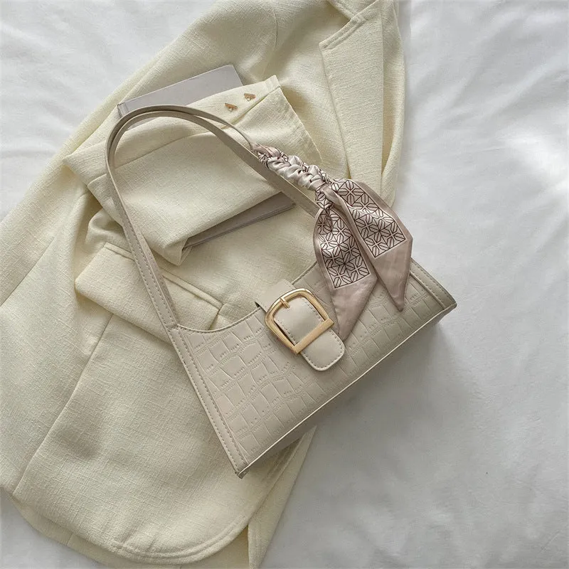 Women's Simple Textured Design Fashion Underarm Baguette Bags