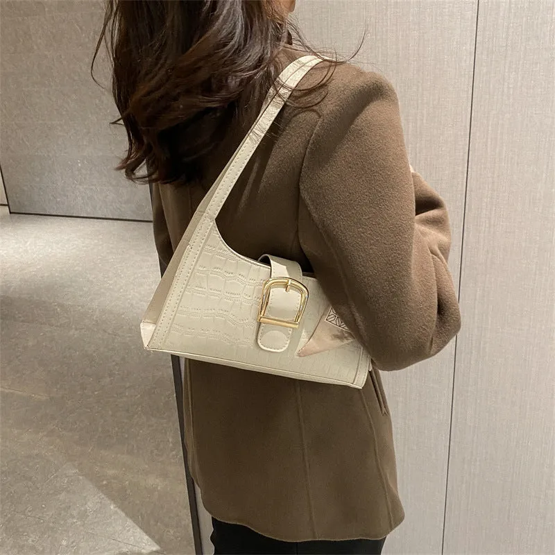 Women's Simple Textured Design Fashion Underarm Baguette Bags