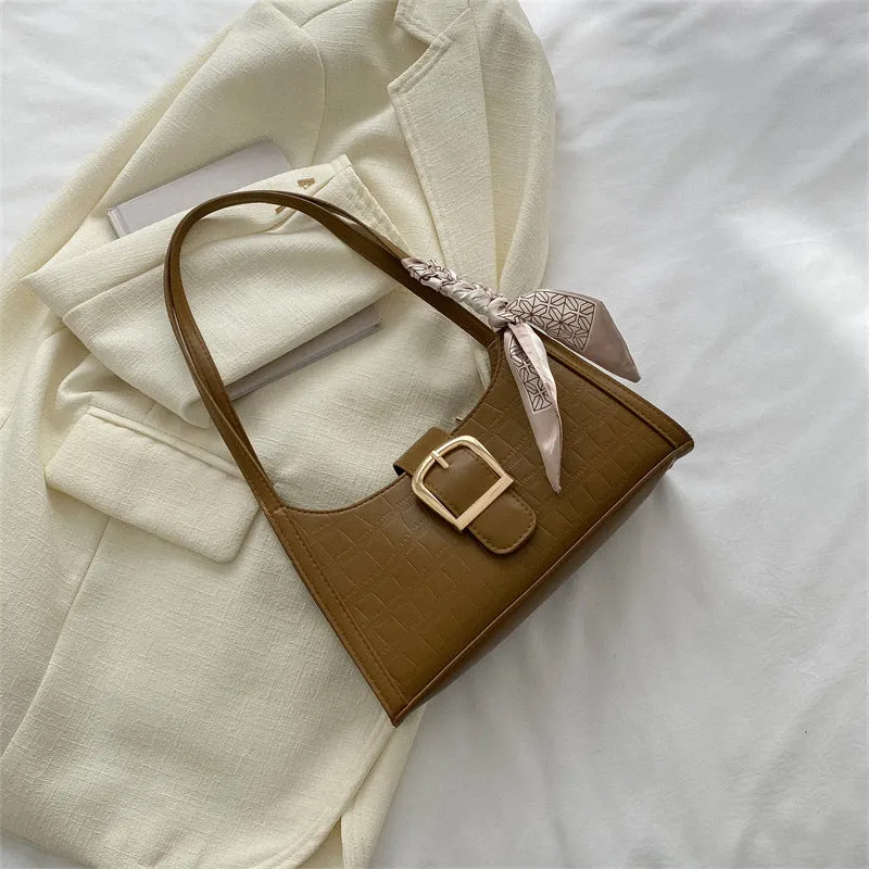 Women's Simple Textured Design Fashion Underarm Baguette Bags