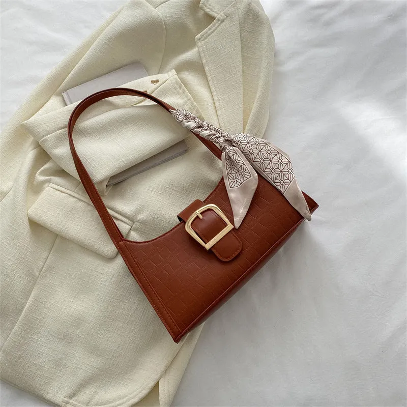 Women's Simple Textured Design Fashion Underarm Baguette Bags