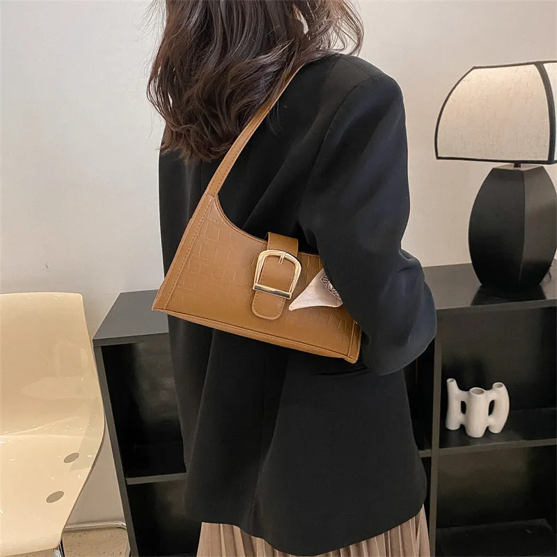 Women's Simple Textured Design Fashion Underarm Baguette Bags