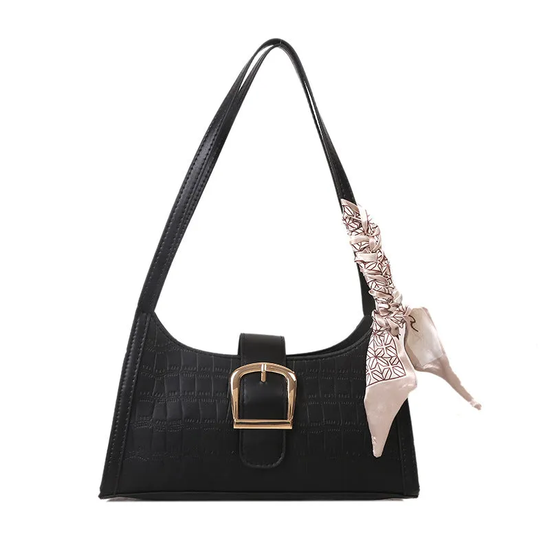 Women's Simple Textured Design Fashion Underarm Baguette Bags