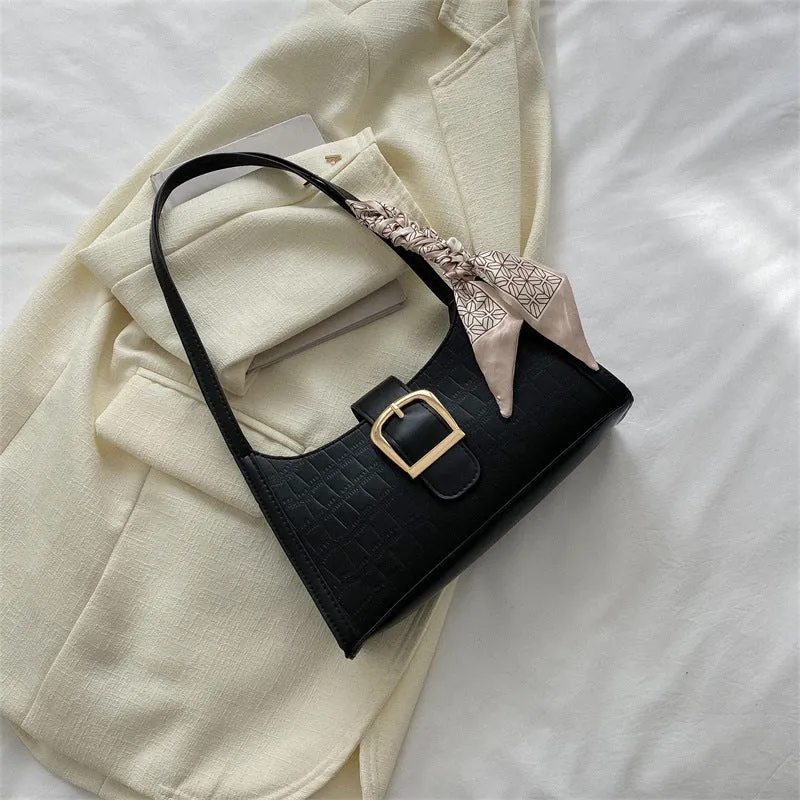 Women's Simple Textured Design Fashion Underarm Baguette Bags