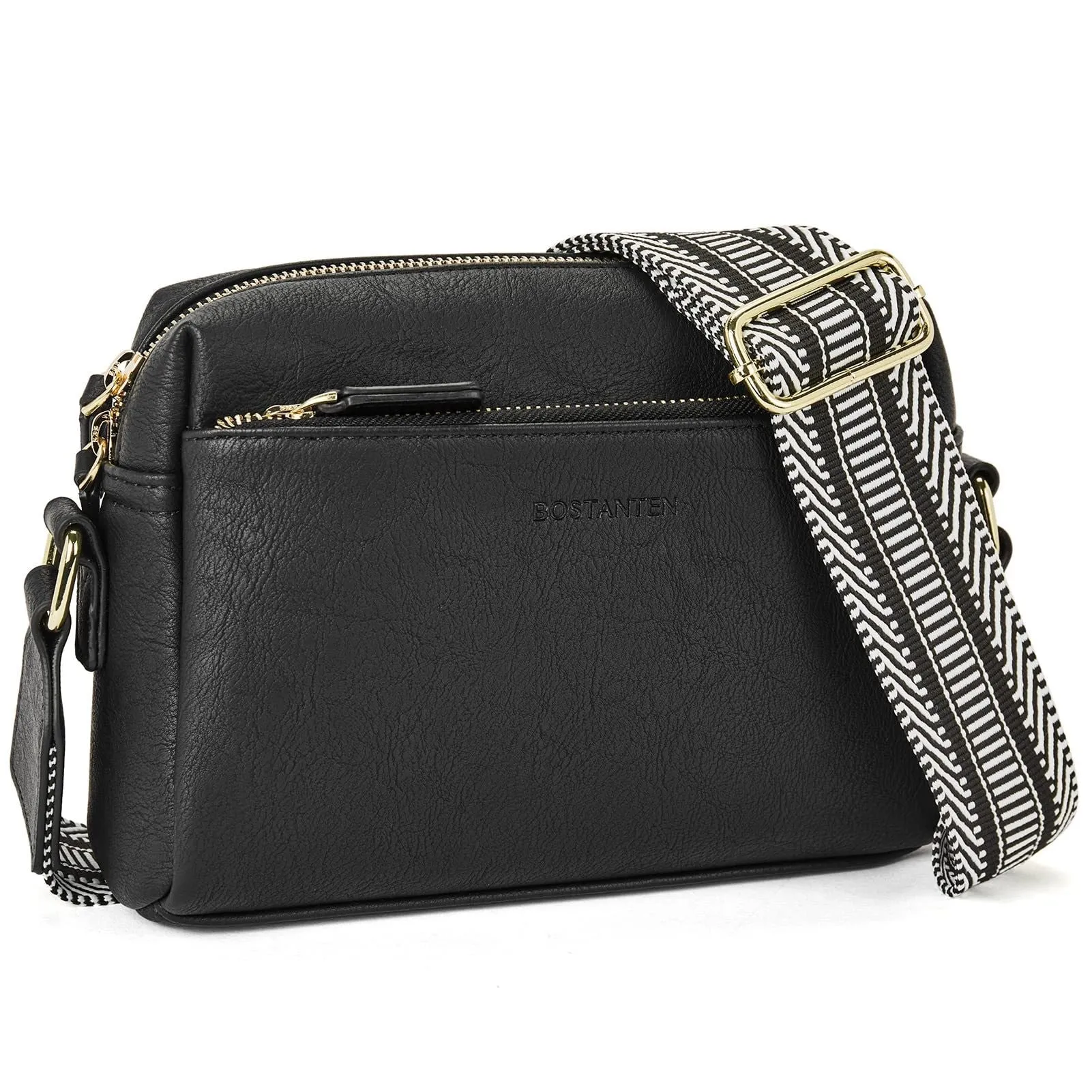 Women's Size Triple Zipper Mobile Leather Strap Crossbody Bags