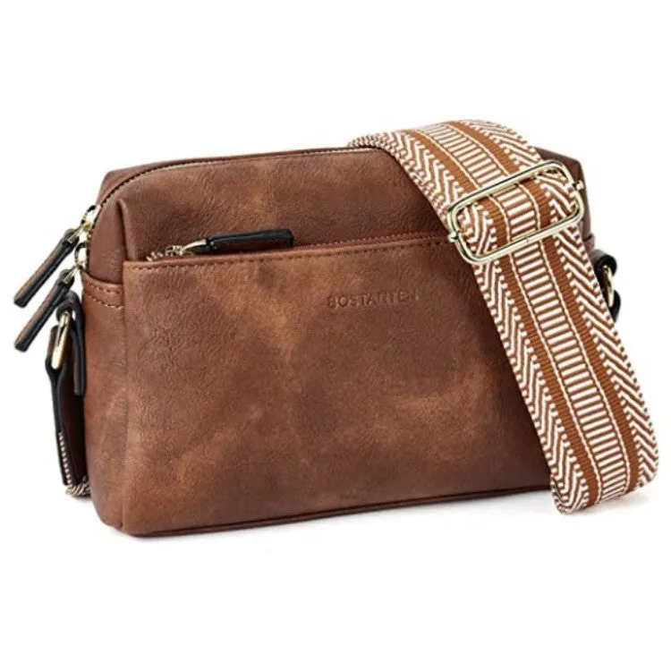 Women's Size Triple Zipper Mobile Leather Strap Crossbody Bags