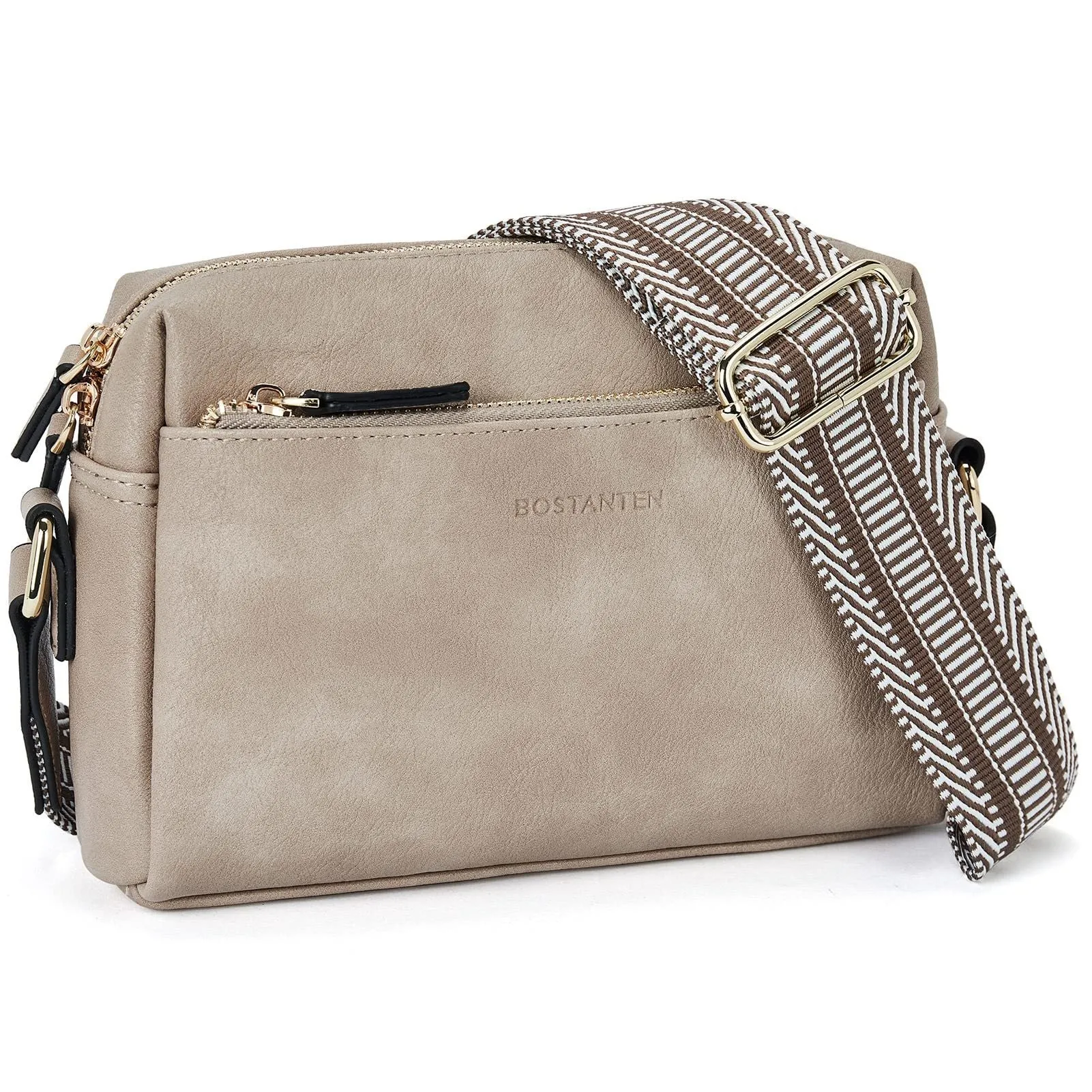 Women's Size Triple Zipper Mobile Leather Strap Crossbody Bags
