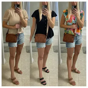 Women's Size Triple Zipper Mobile Leather Strap Crossbody Bags