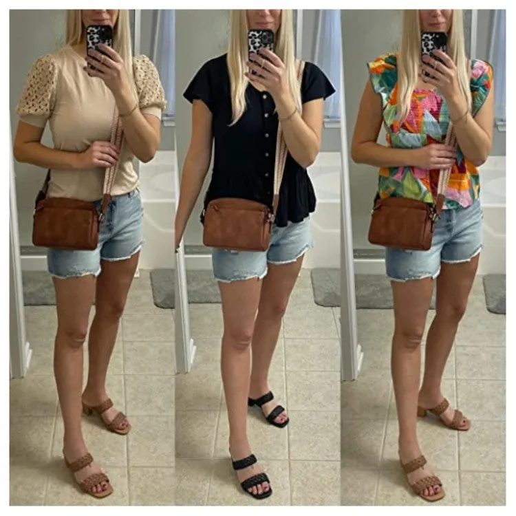 Women's Size Triple Zipper Mobile Leather Strap Crossbody Bags