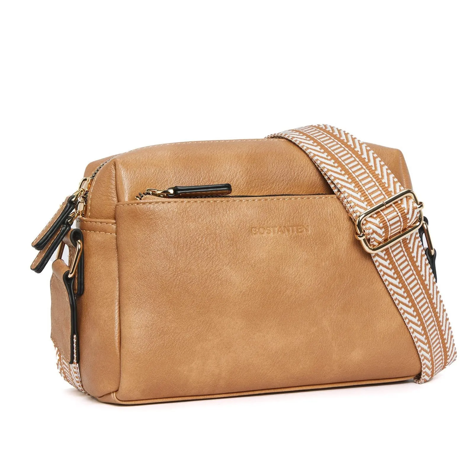 Women's Size Triple Zipper Mobile Leather Strap Crossbody Bags