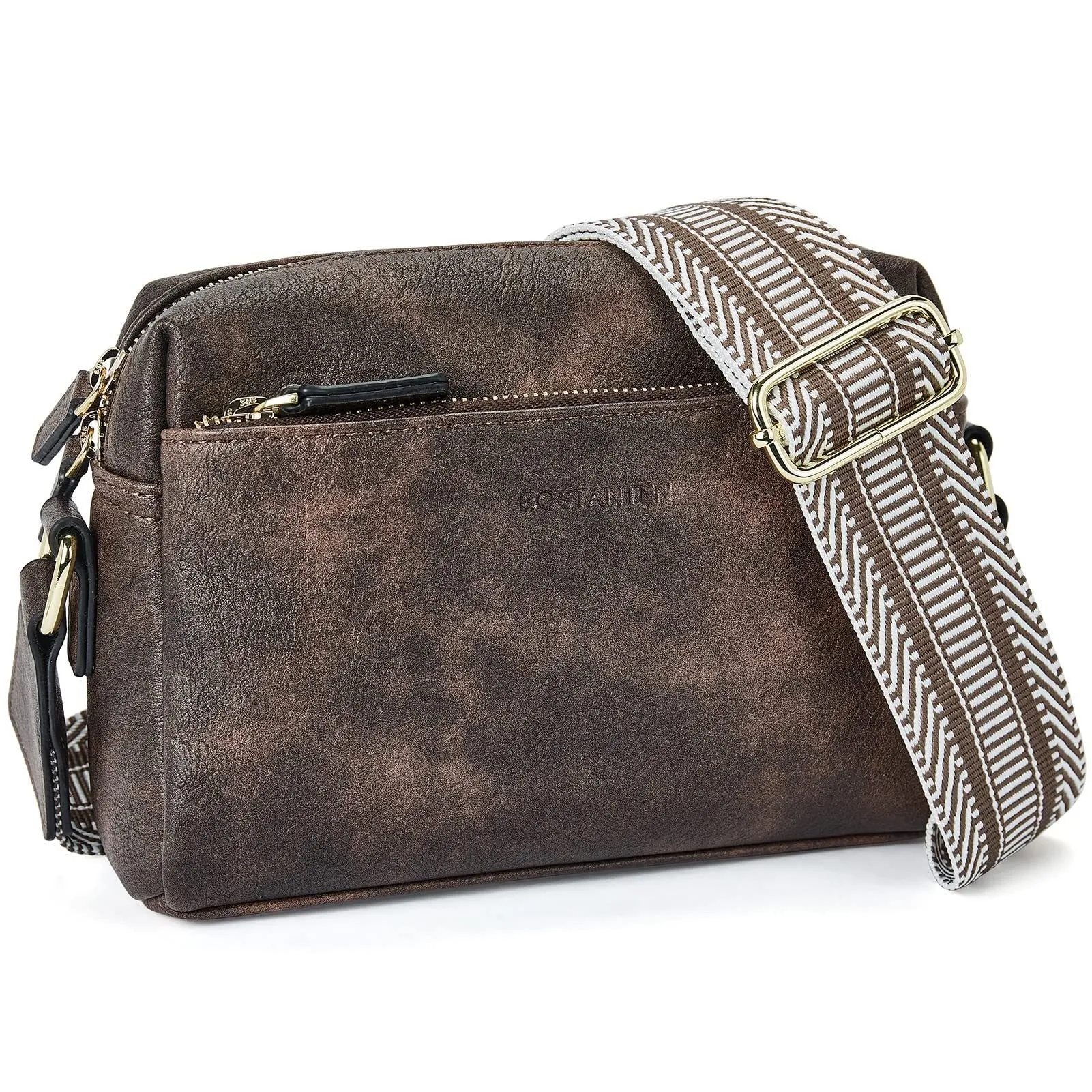 Women's Size Triple Zipper Mobile Leather Strap Crossbody Bags