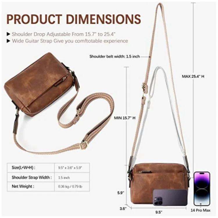 Women's Size Triple Zipper Mobile Leather Strap Crossbody Bags