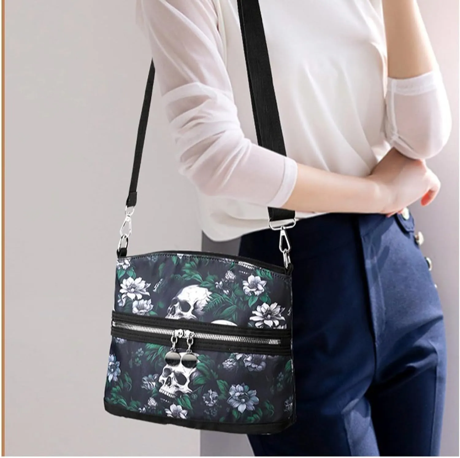 Women's Skull Shoulder Bag, Gothic Skull Wallet Y2k Backpack Street Hippie Backpack (green,One Size)