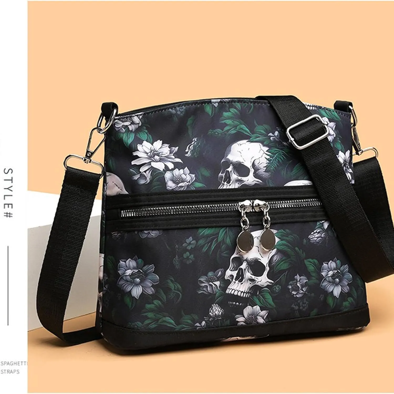 Women's Skull Shoulder Bag, Gothic Skull Wallet Y2k Backpack Street Hippie Backpack (green,One Size)
