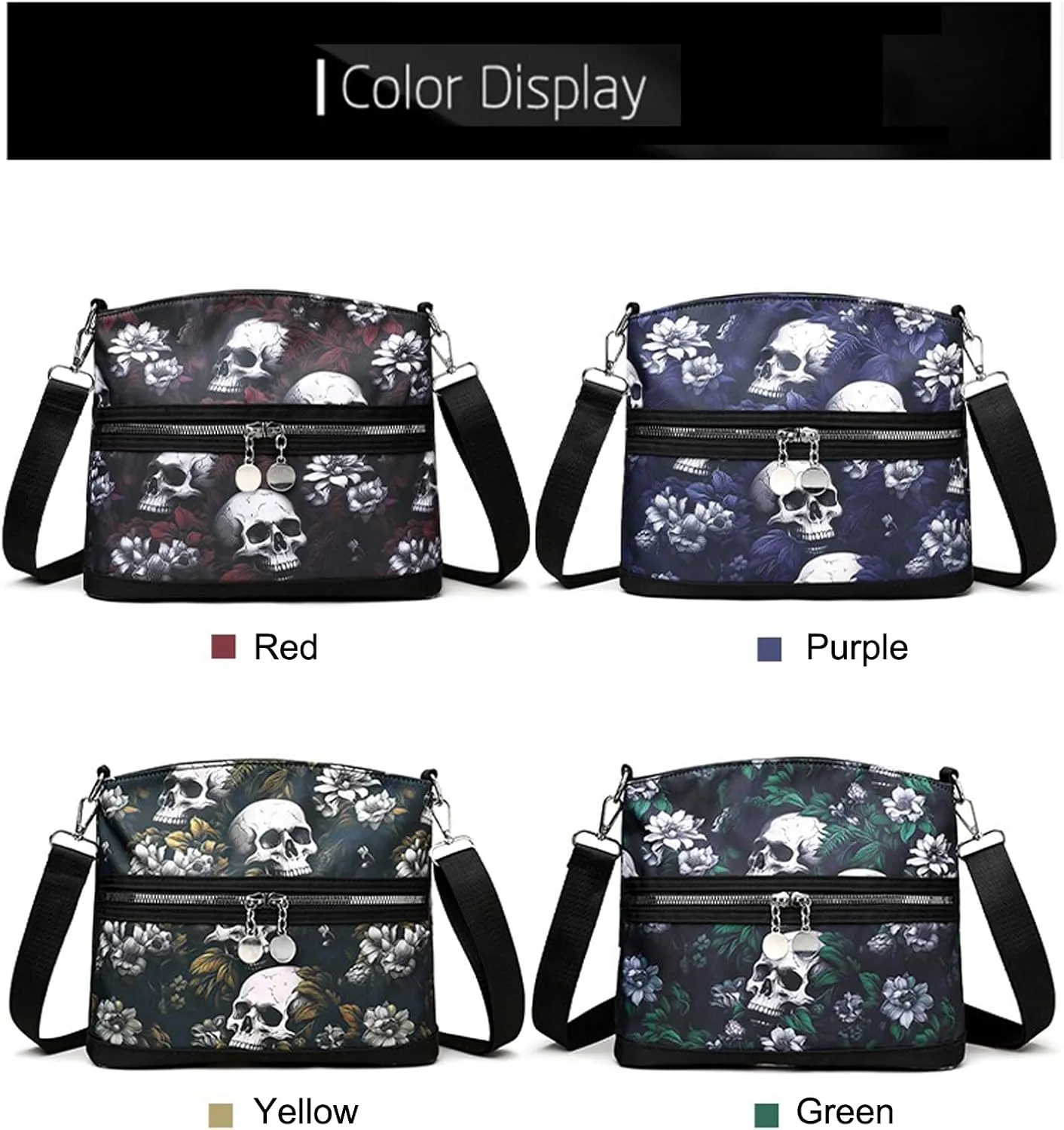 Women's Skull Shoulder Bag, Gothic Skull Wallet Y2k Backpack Street Hippie Backpack (green,One Size)