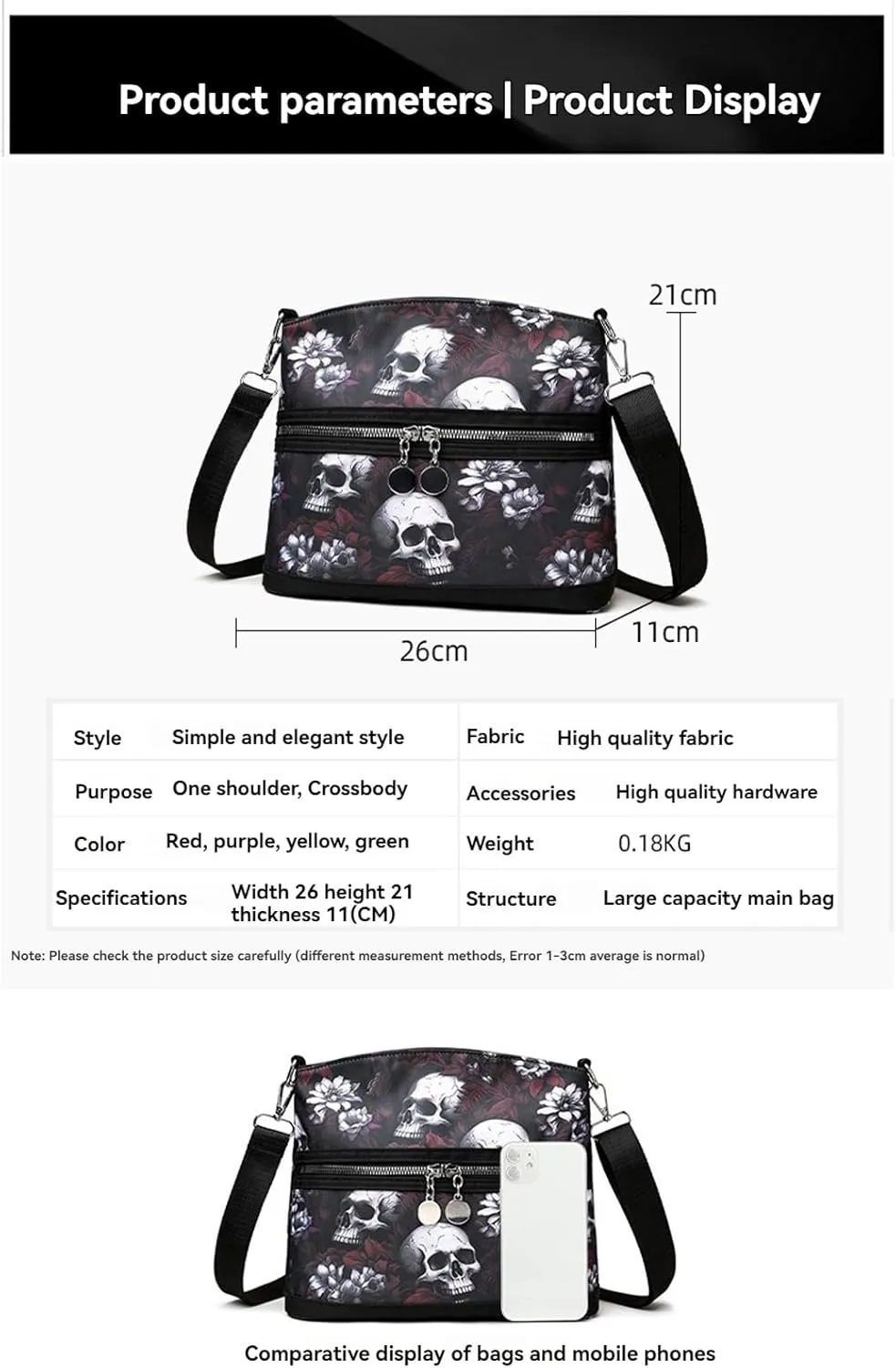 Women's Skull Shoulder Bag, Gothic Skull Wallet Y2k Backpack Street Hippie Backpack (green,One Size)