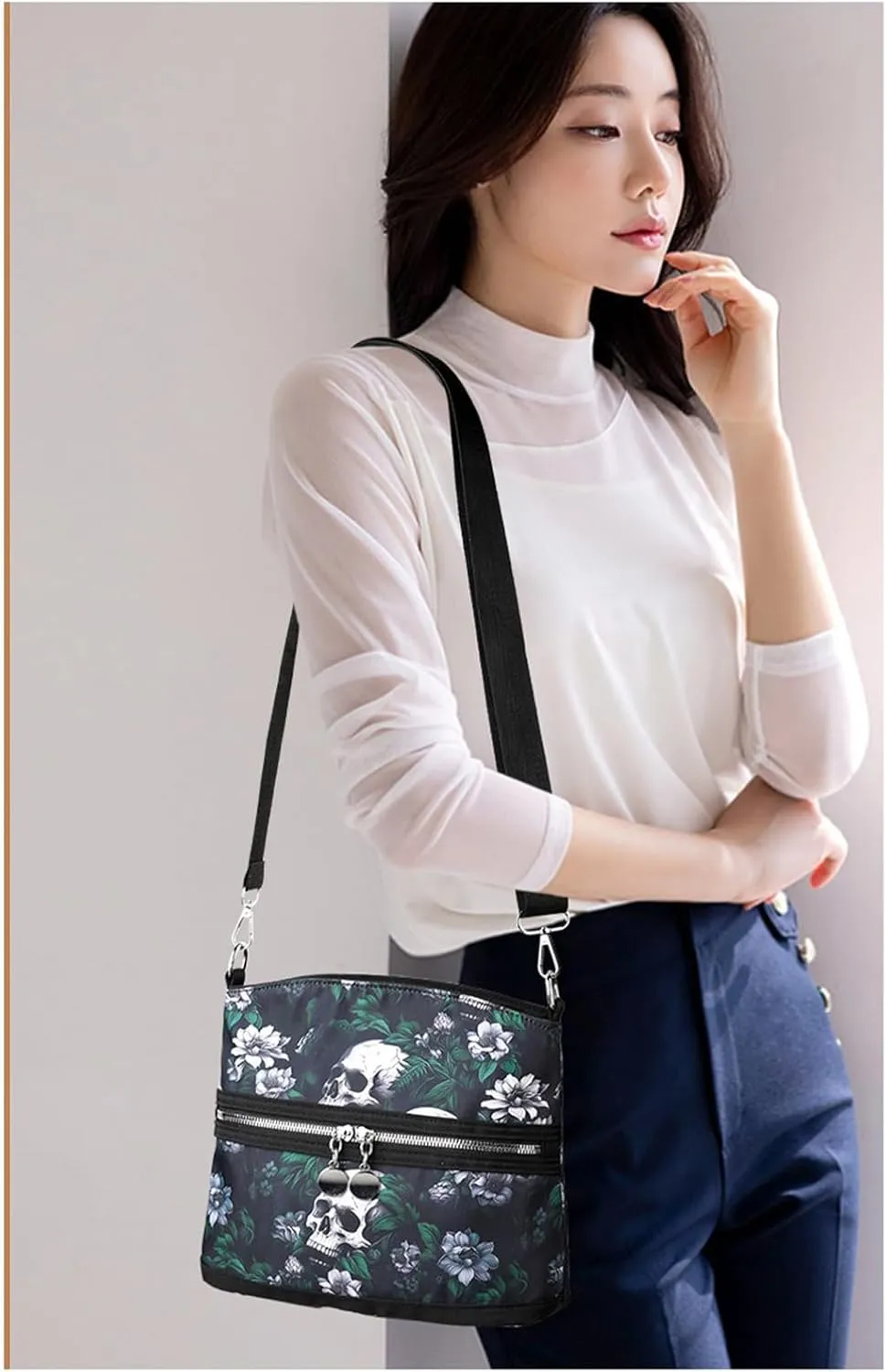 Women's Skull Shoulder Bag, Gothic Skull Wallet Y2k Backpack Street Hippie Backpack (green,One Size)