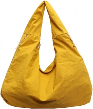 Women's Solid Color Textured Draped Handbag, Lightweight Nylon Bag, Large Capacity Simple Versatile Shoulder Bag