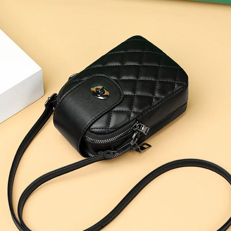 Women's Spring Fashion Rhombus Embroidery Thread Crossbody Bags