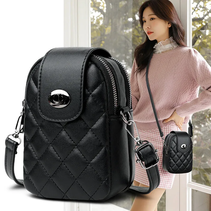 Women's Spring Fashion Rhombus Embroidery Thread Crossbody Bags