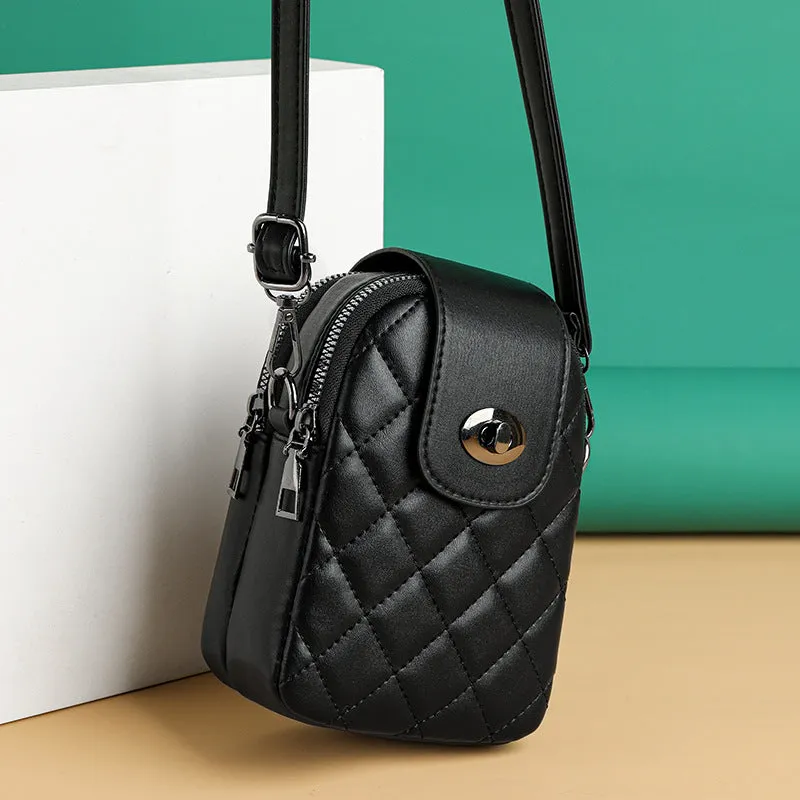 Women's Spring Fashion Rhombus Embroidery Thread Crossbody Bags
