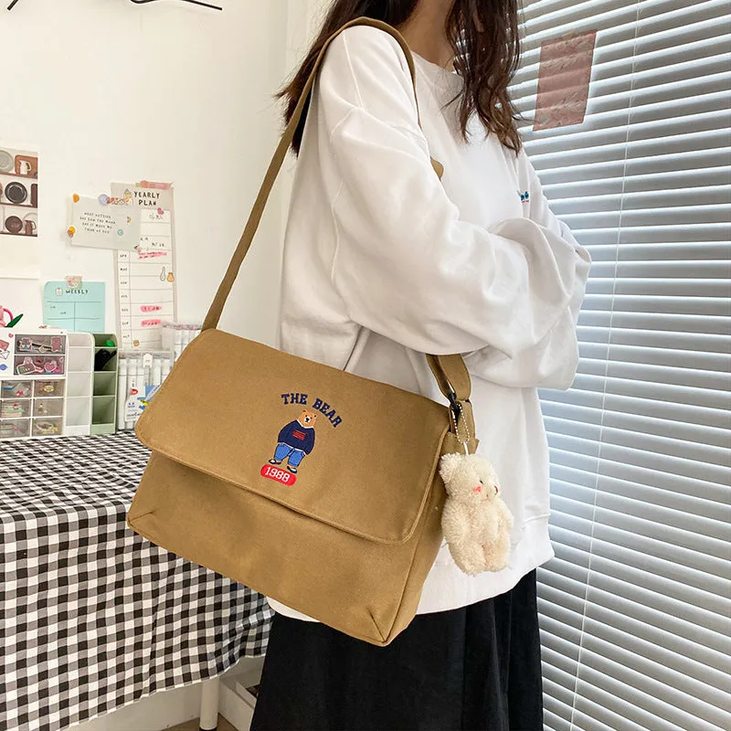 Women's Style Vintage Cute Cartoon Embroidery Bear Crossbody Bags