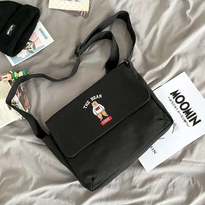 Women's Style Vintage Cute Cartoon Embroidery Bear Crossbody Bags