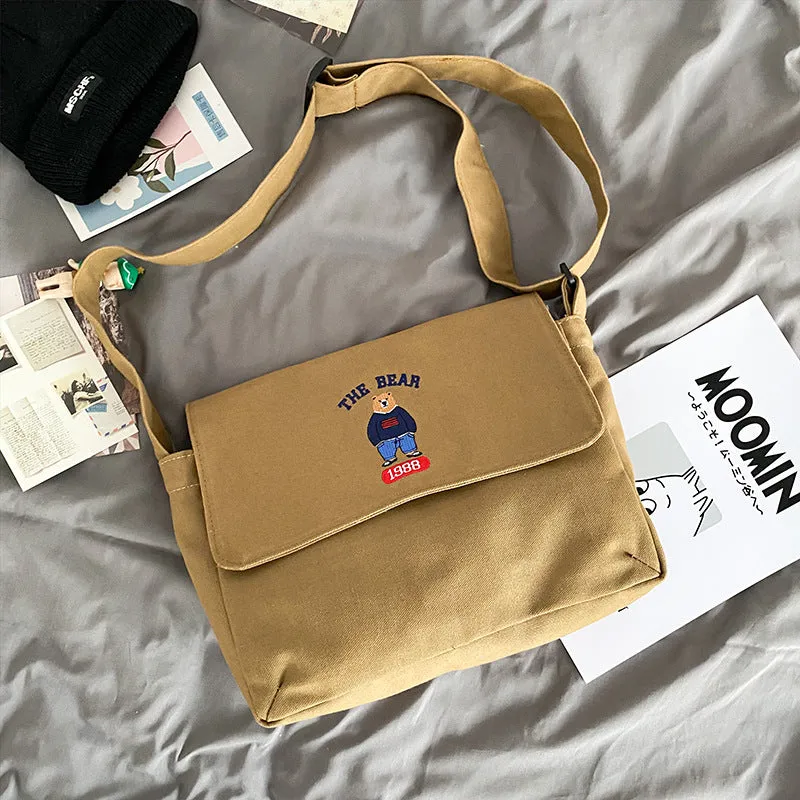 Women's Style Vintage Cute Cartoon Embroidery Bear Crossbody Bags