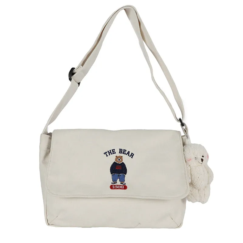 Women's Style Vintage Cute Cartoon Embroidery Bear Crossbody Bags