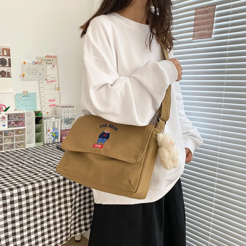 Women's Style Vintage Cute Cartoon Embroidery Bear Crossbody Bags