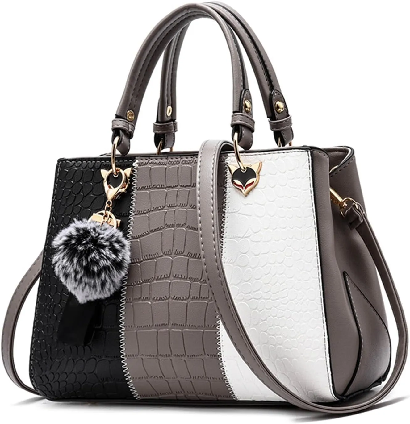 Women's Stylish Large Capacity PU Leather Shoulder Bag, Color Block Design Handbag for Work and Daily Use