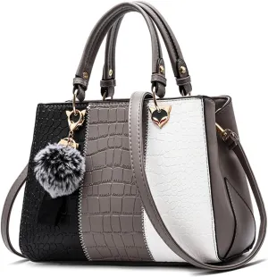 Women's Stylish Large Capacity PU Leather Shoulder Bag, Color Block Design Handbag for Work and Daily Use