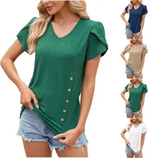 Womens Summer Tops Tulip Short Sleeve Trendy Vacation Outfits Casual Business Tshirts Fashion Blouses