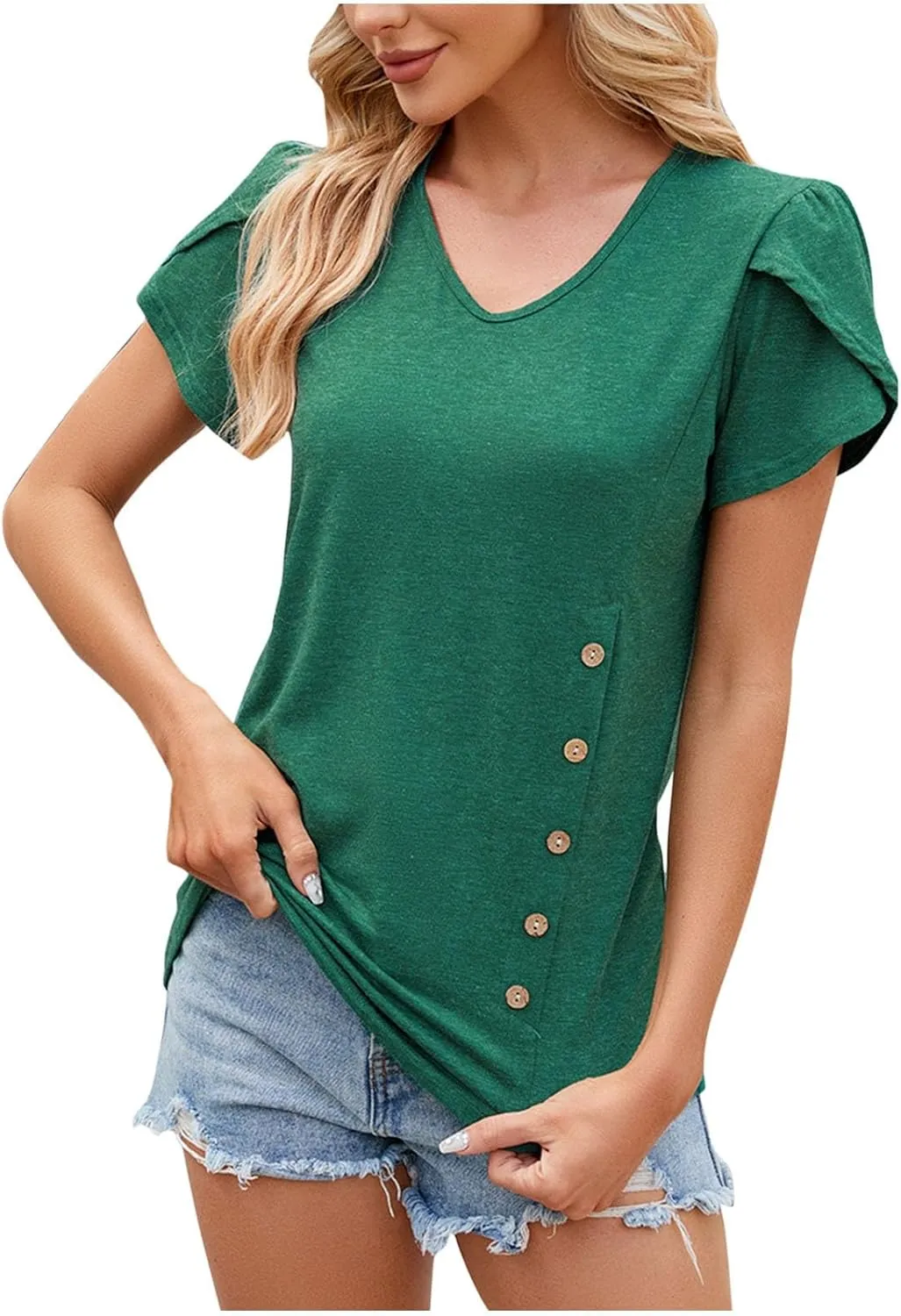 Womens Summer Tops Tulip Short Sleeve Trendy Vacation Outfits Casual Business Tshirts Fashion Blouses