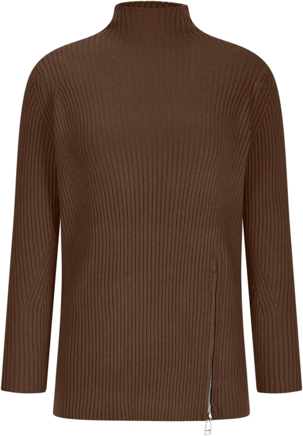Women's Sweater 2024 Fashion Vertical Striped Solid Color Skinny Outwear Slit Zip Hem Long Sleeve Winter Trendy Shirt