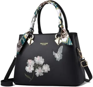 Womens Tote Fashionable Embroidery Bag Large Capacity Hand Shoulder Cross Body Bag With Zipper Ladies Messenger