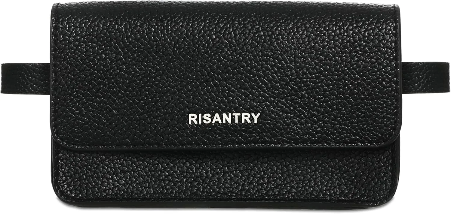 Women's Trendy Fanny Packs Black Leather CrossBody Bag Fashion Waist Pack Functional Belt Bag Adjustable Leather Strap