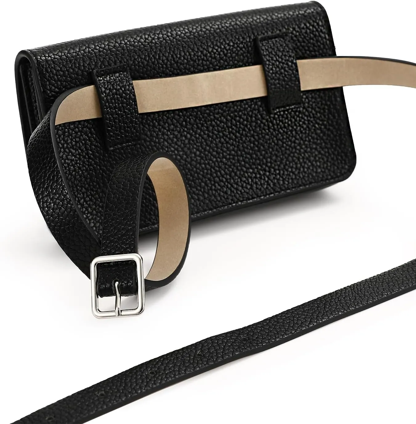 Women's Trendy Fanny Packs Black Leather CrossBody Bag Fashion Waist Pack Functional Belt Bag Adjustable Leather Strap