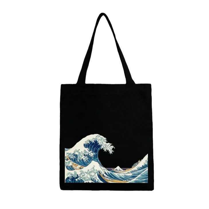 Women's Ukiyo-e Canvas Shopping Simple Cloth One Shoulder Bags